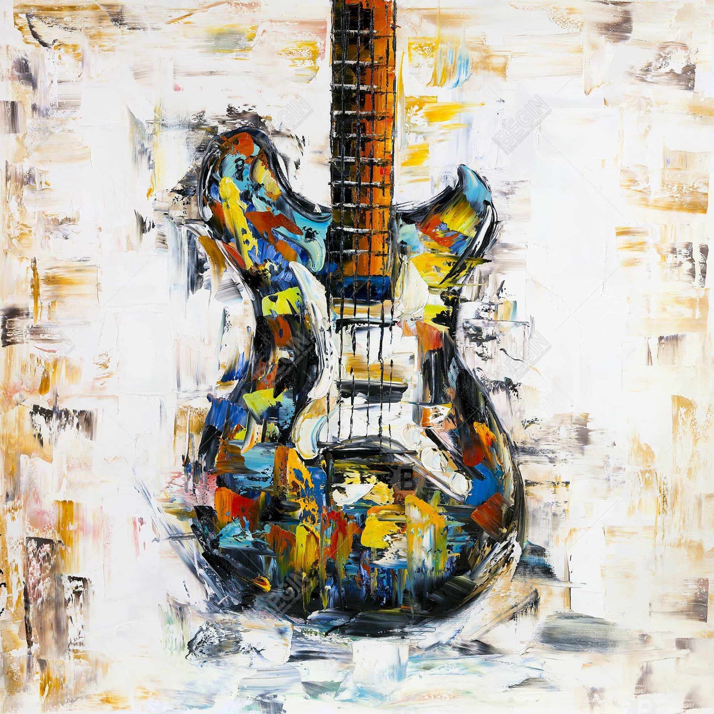 Toile abstraite colorée avec guitare | Décoration d'intérieur moderne