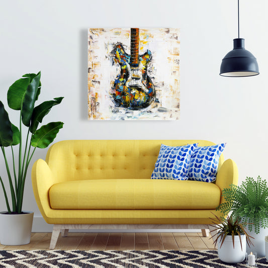 Toile abstraite colorée avec guitare | Décoration d'intérieur moderne