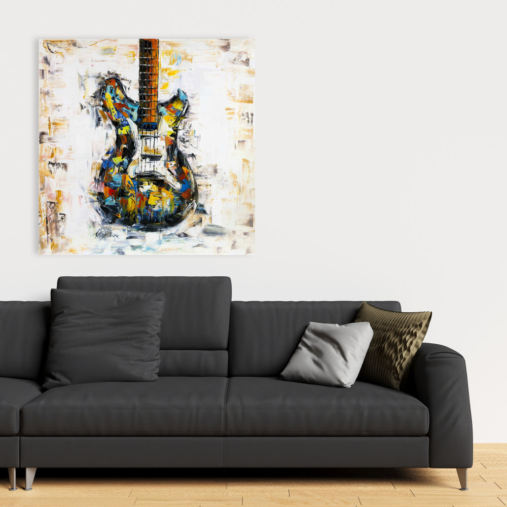 Toile abstraite colorée avec guitare | Décoration d'intérieur moderne
