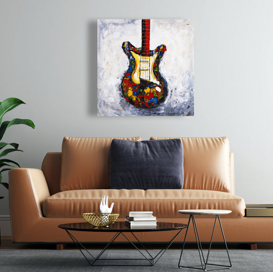 Colorful Guitar Blue Canvas - Contemporary Home Decor Art