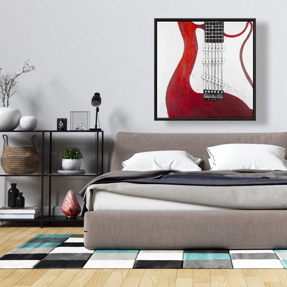 Red Electric Guitar Framed Canvas | Contemporary Home Decor