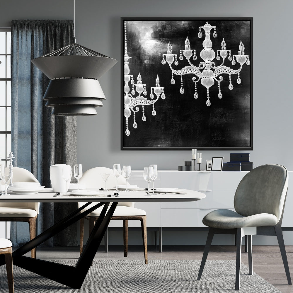White Chandeliers Framed Canvas - Elegant Bedroom Decor