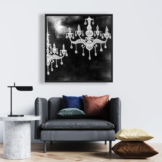 White Chandeliers Framed Canvas - Elegant Bedroom Decor