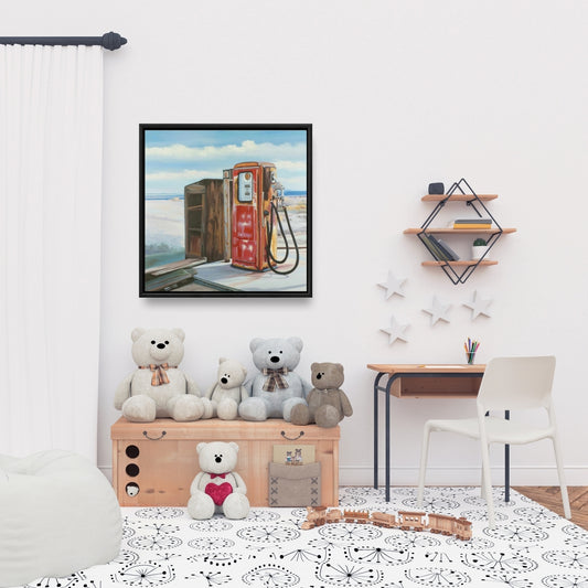 Old Gas Pump Blue Framed Canvas | Livingroom Wall Decor