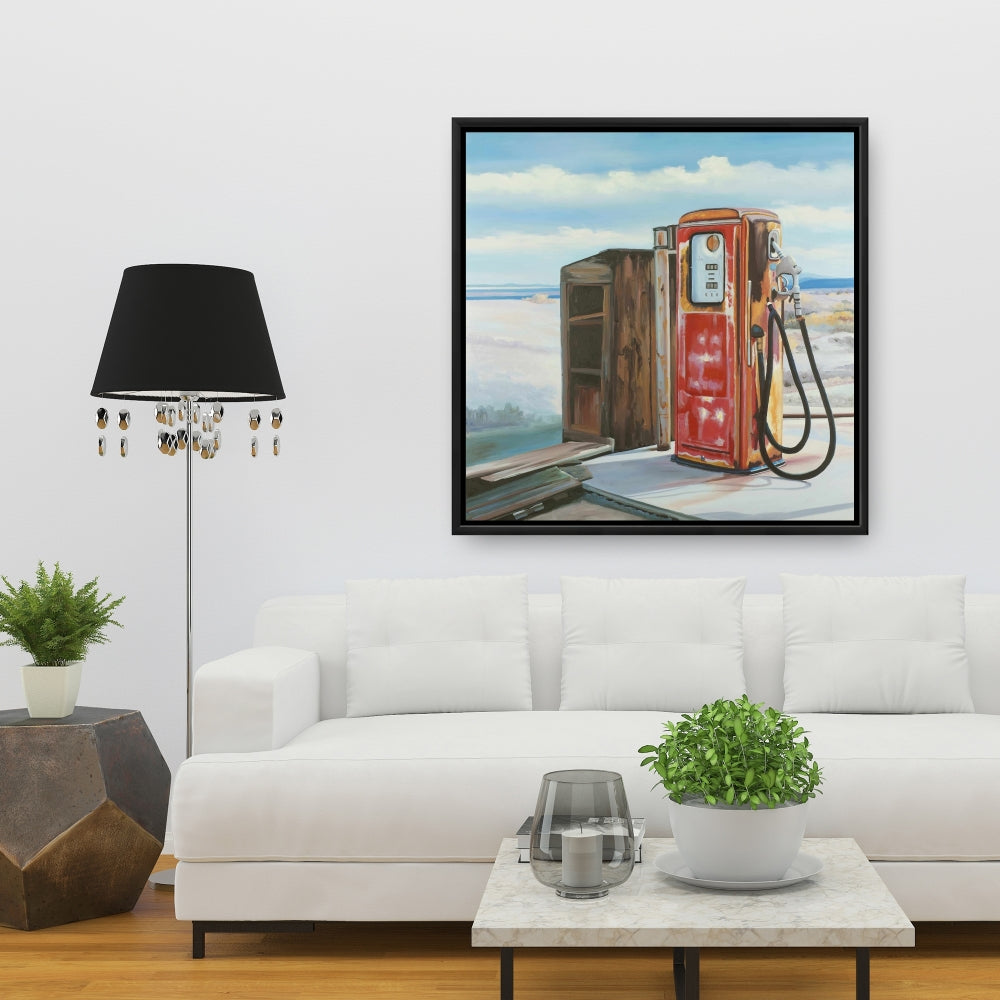 Old Gas Pump Blue Framed Canvas | Livingroom Wall Decor
