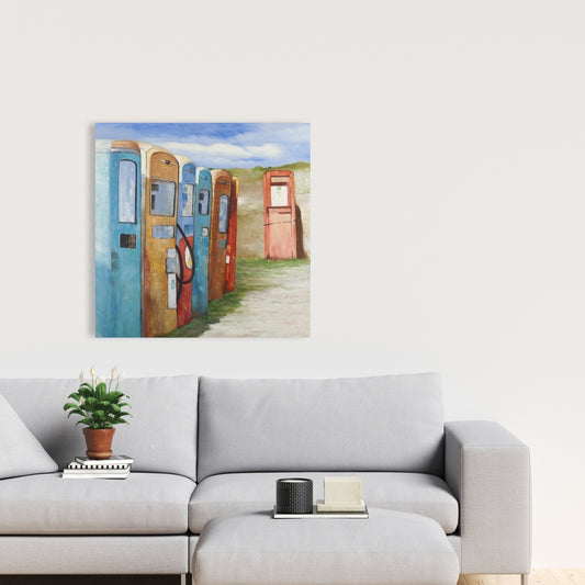 Blue Still Life Canvas - Old Gas Pumps | Living Room Decor