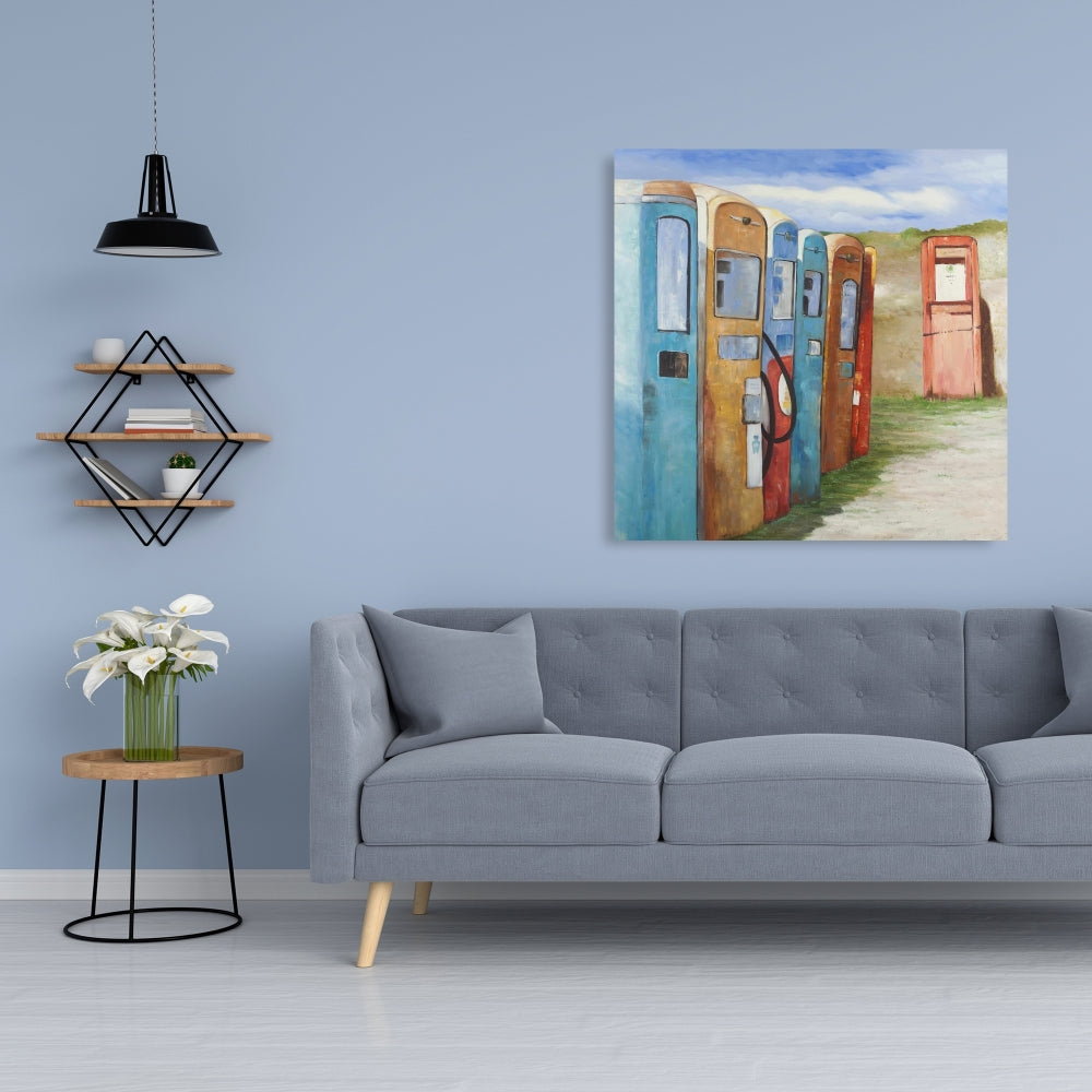 Blue Still Life Canvas - Old Gas Pumps | Living Room Decor