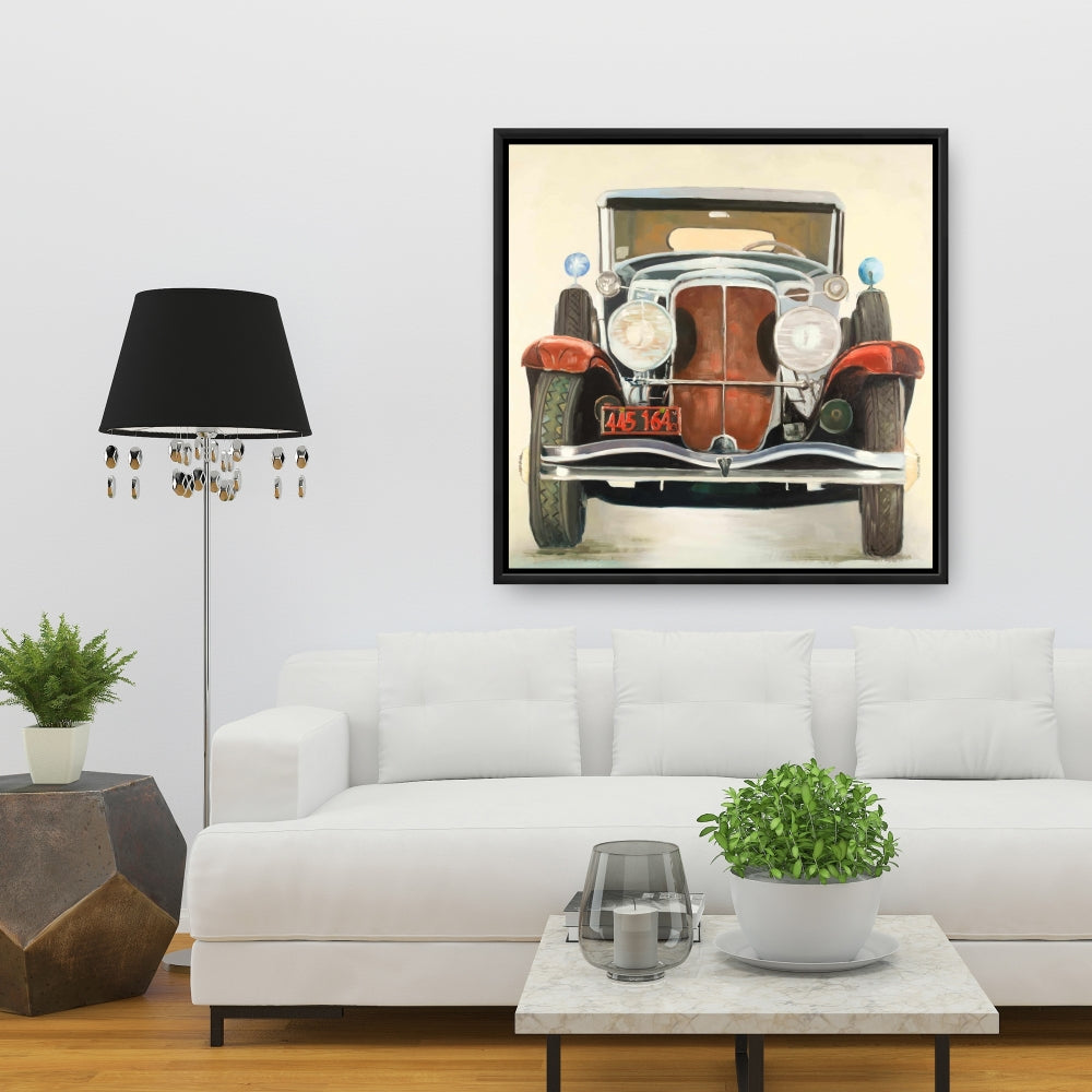 Toile encadrée représentant une voiture de luxe vintage | Décoration d'intérieur marron