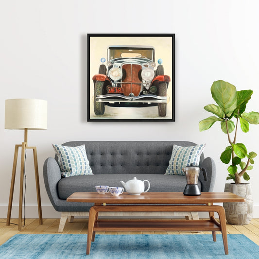 Toile encadrée représentant une voiture de luxe vintage | Décoration d'intérieur marron