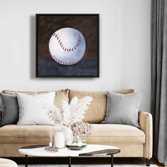 Toile encadrée blanche représentant une balle de baseball | Décoration d'intérieur pour homme
