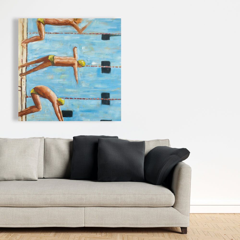 Swimmers Blue Canvas - Figurative Art for Home Decor