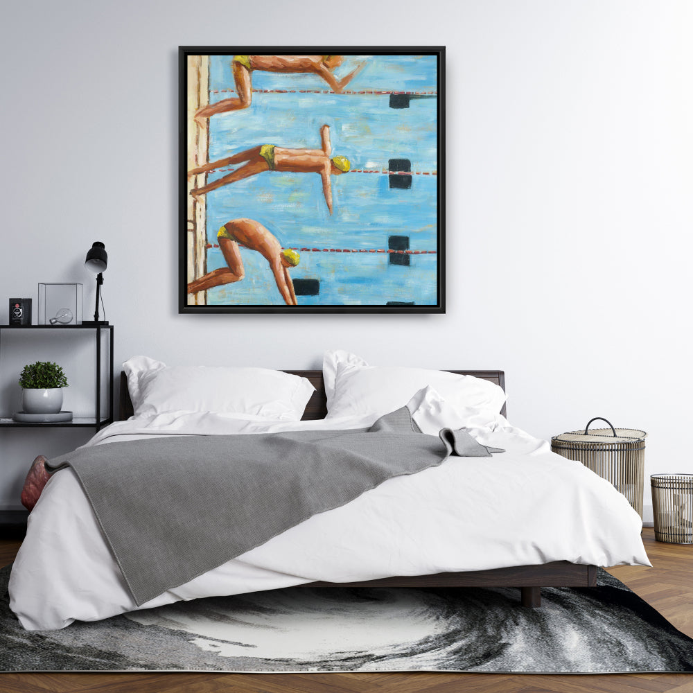 Swimmers Blue Framed Canvas - Man Cave Home Decor Art