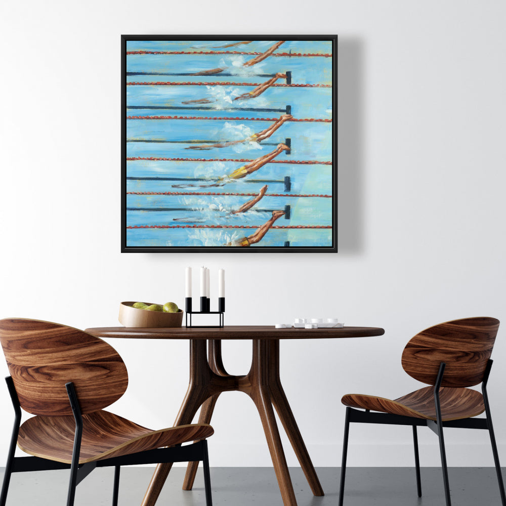 Contemporary Blue Hobbies Framed Canvas | Olympic Swimmers Decor