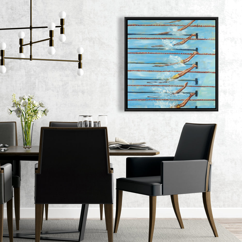 Contemporary Blue Hobbies Framed Canvas | Olympic Swimmers Decor