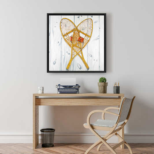 Raquettes à neige vintage en bois | Décoration rustique sur toile encadrée