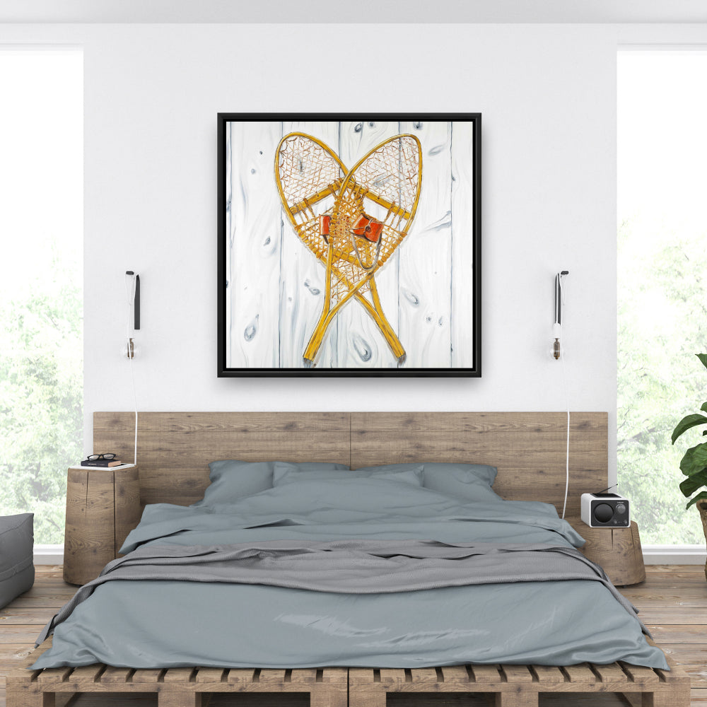 Vintage Wood Snowshoes | Rustic Framed Canvas Home Decor