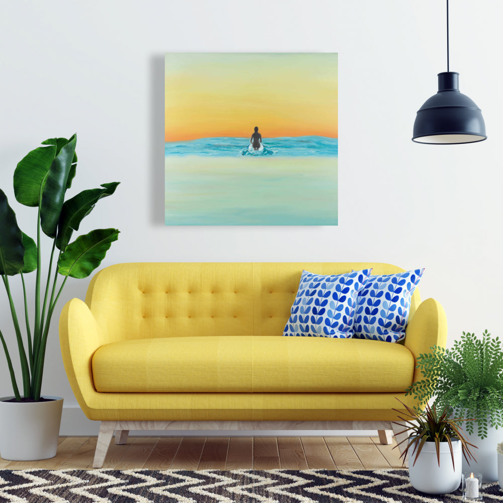 Surfer Swimming by Dawn | Blue Bedroom Canvas Home Decor