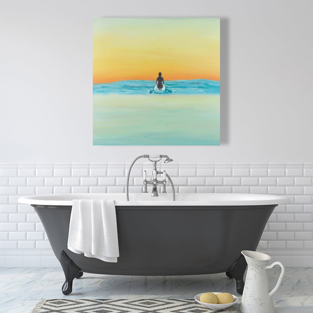 Surfer Swimming by Dawn | Blue Bedroom Canvas Home Decor