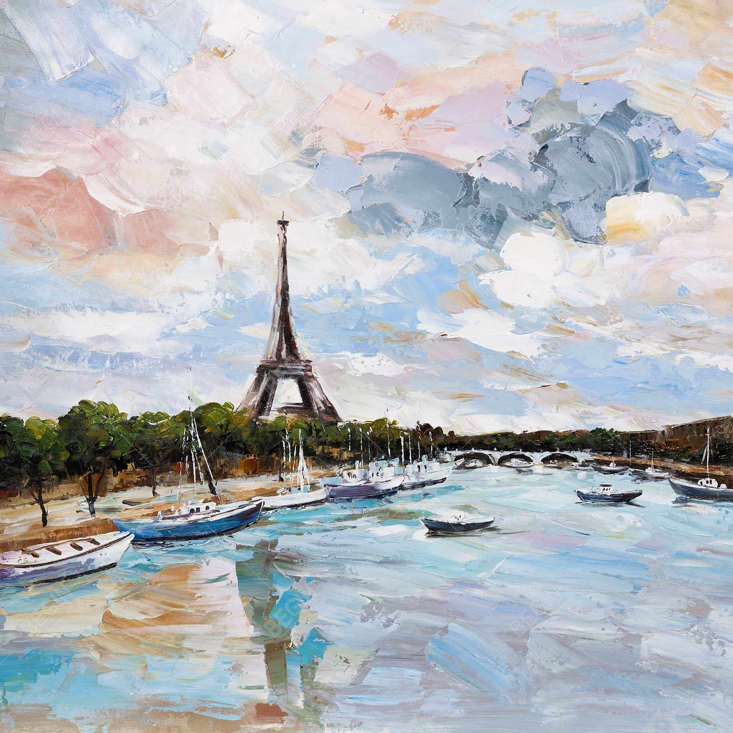 Coastal Contemporary Blue Canvas - Boats on the Seine at Paris