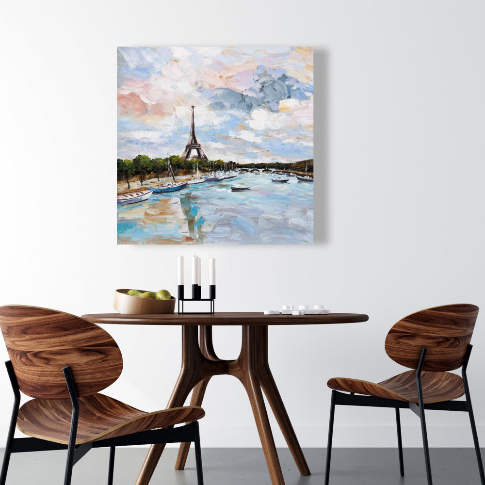Coastal Contemporary Blue Canvas - Boats on the Seine at Paris