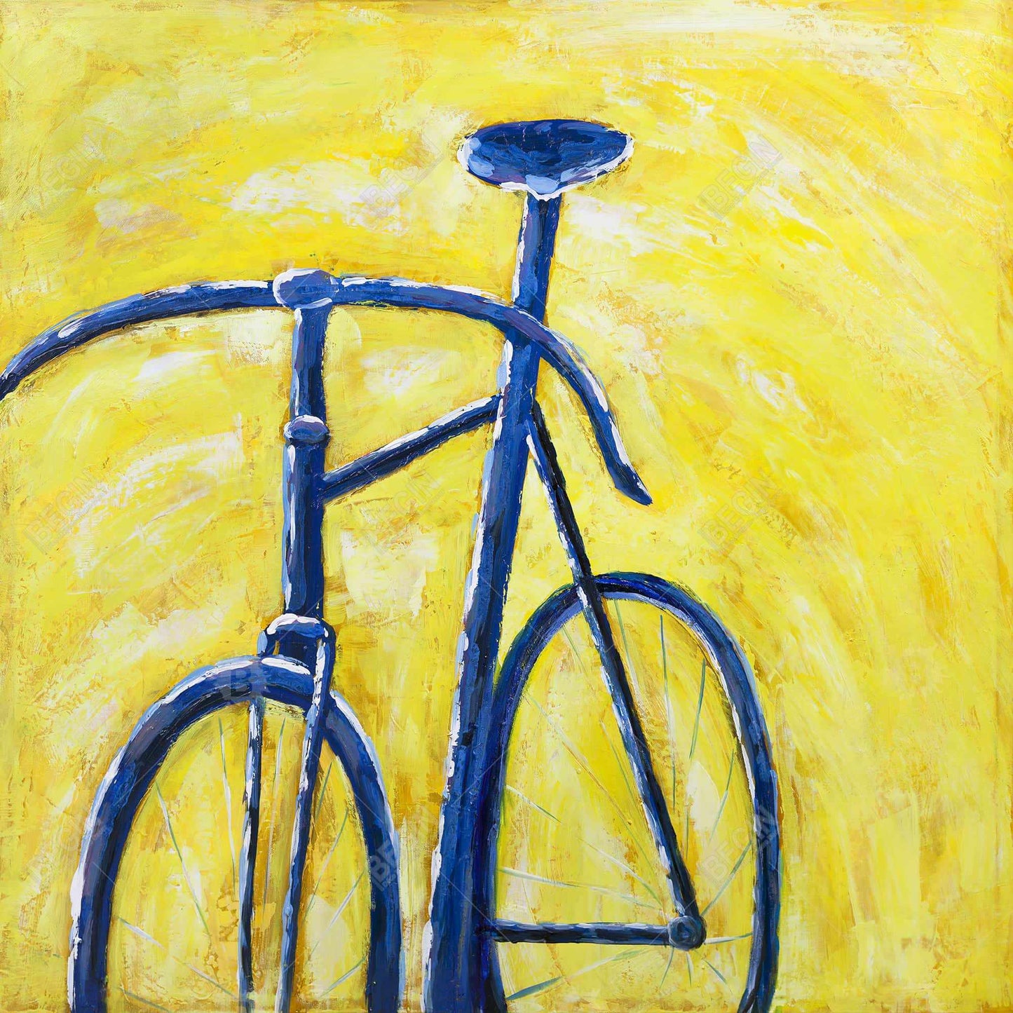 Blue Bike on Yellow Canvas | Bedroom Sports Decor - 24x36