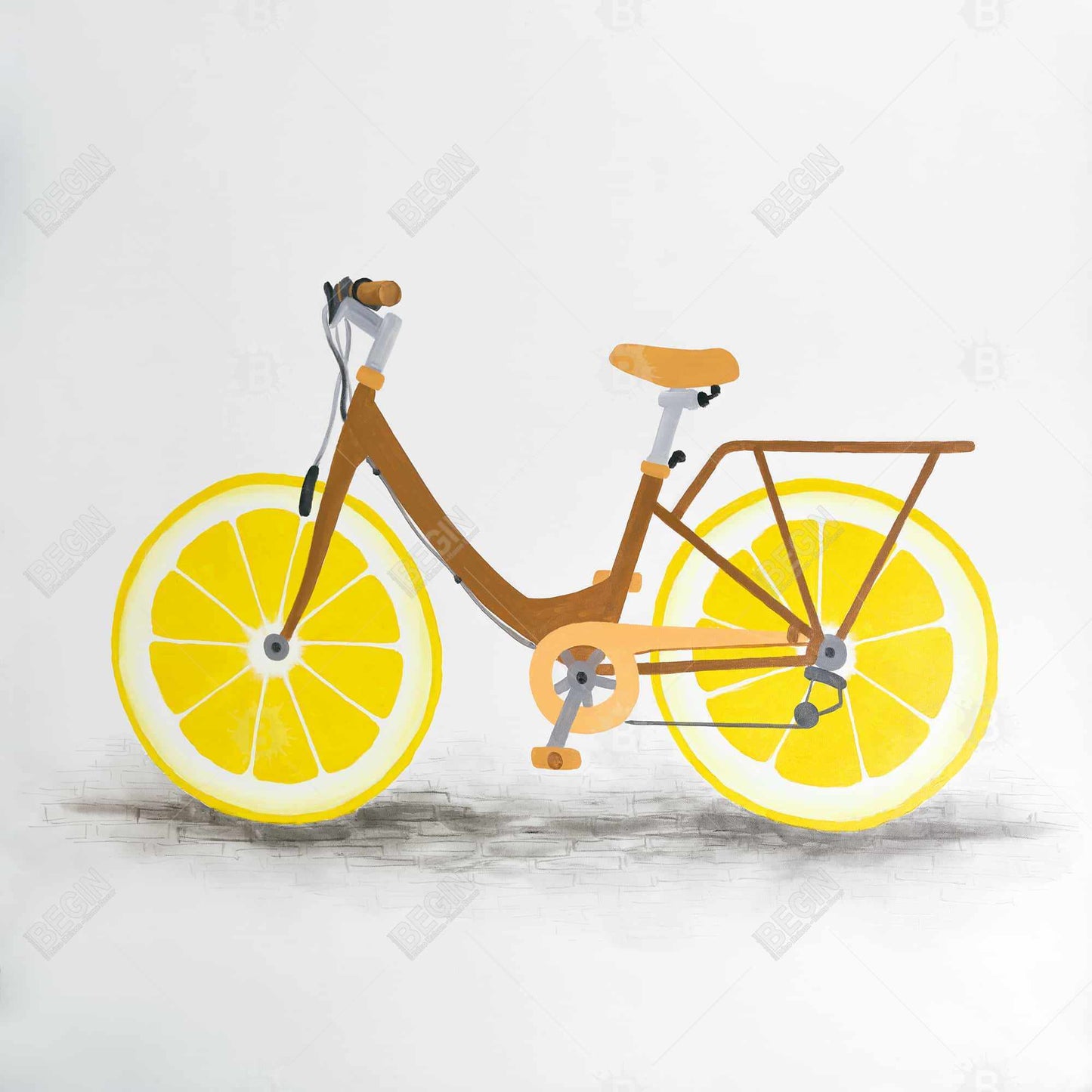 Toile encadrée Brown Gastronomie - Décoration d'intérieur à motif de vélo citronné