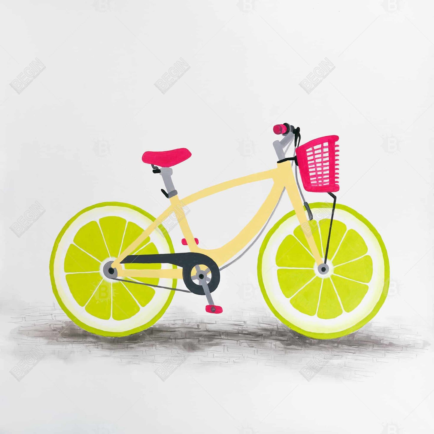 Toile « Vélo à roue de citron vert » | Décoration murale gastronomique pour chambre à coucher