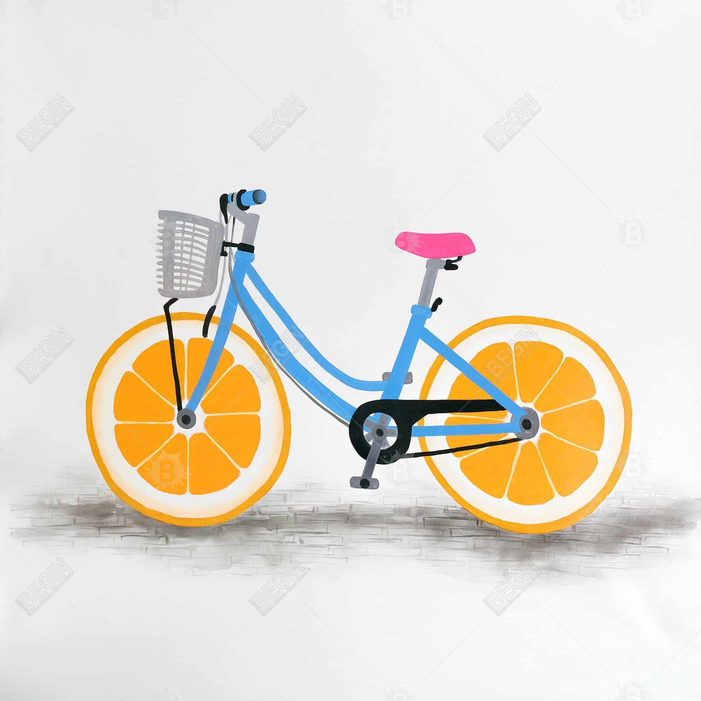 Blue Gastronomy Canvas | Orange Wheel Bike Bedroom Decor