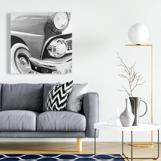 Beautiful Old Car Canvas - White Monochrome Home Decor Art