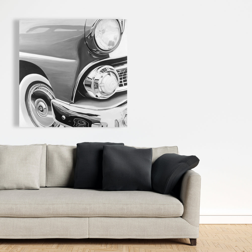 Beautiful Old Car Canvas - White Monochrome Home Decor Art
