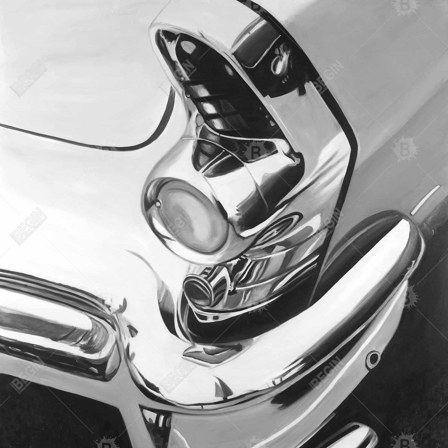 Magnifique toile chromée représentant une voiture | Décoration d'intérieur monochrome