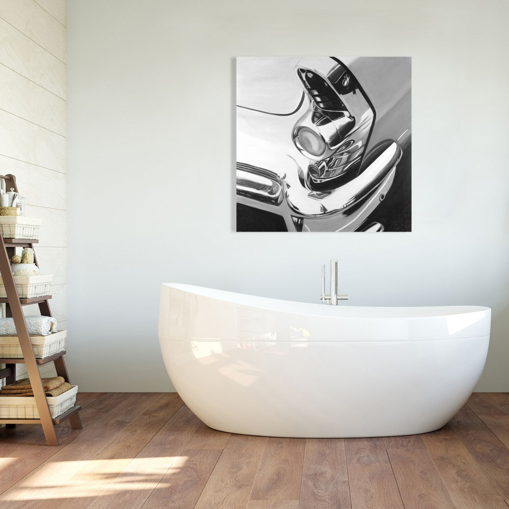 Magnifique toile chromée représentant une voiture | Décoration d'intérieur monochrome