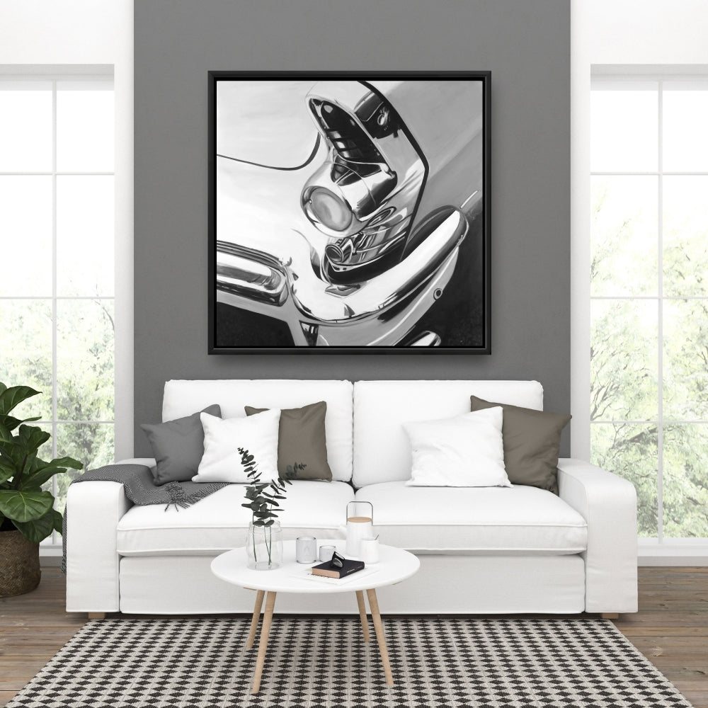 White Monochrome Bedroom Canvas - Beautiful Chrome Car Decor