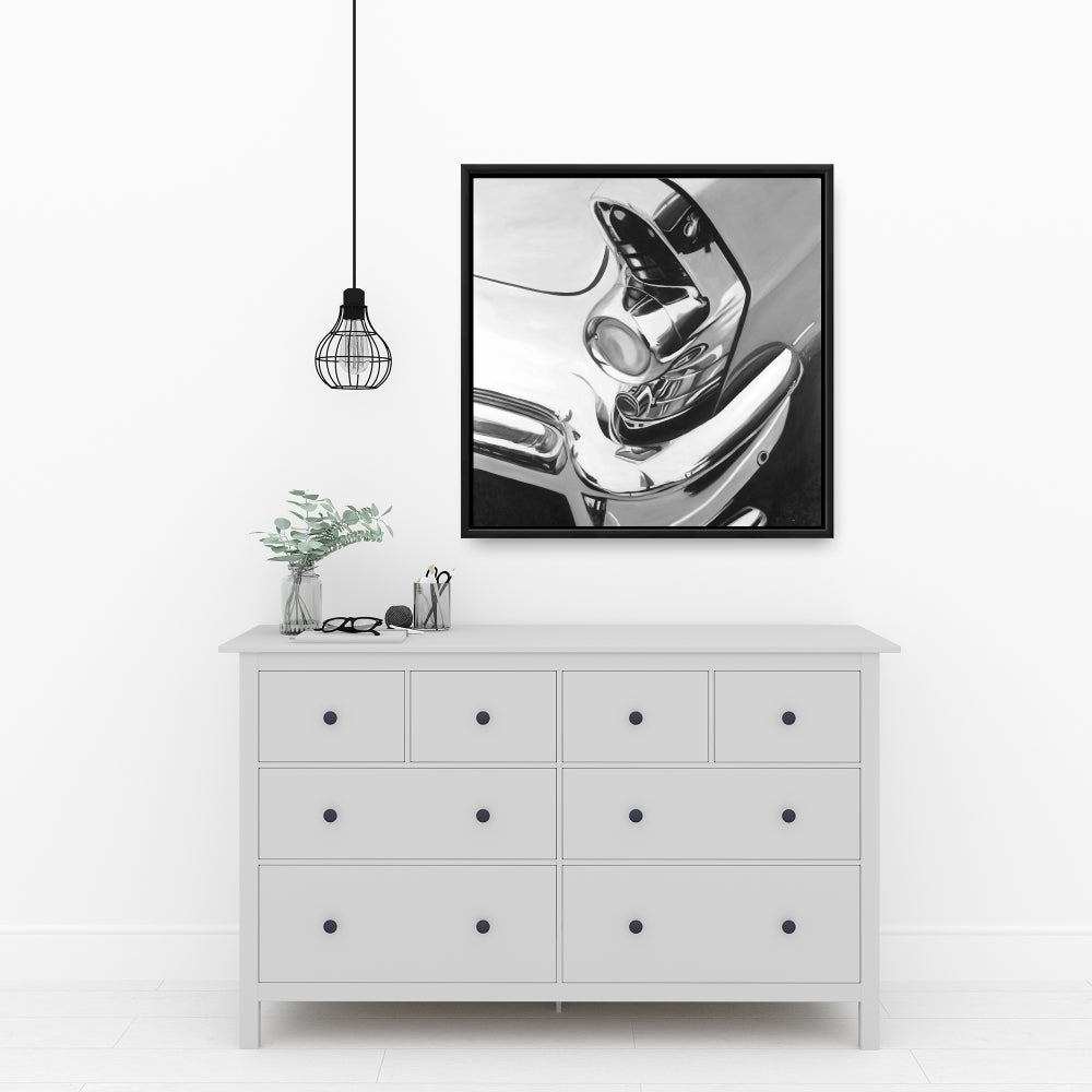 White Monochrome Bedroom Canvas - Beautiful Chrome Car Decor