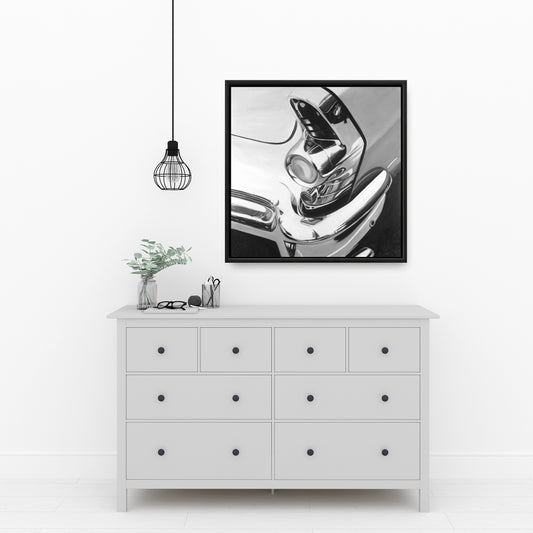 White Monochrome Bedroom Canvas - Beautiful Chrome Car Decor