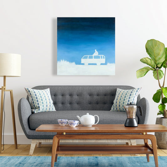 Blue Relax Camping Car Canvas | Home Decor Transportation Art