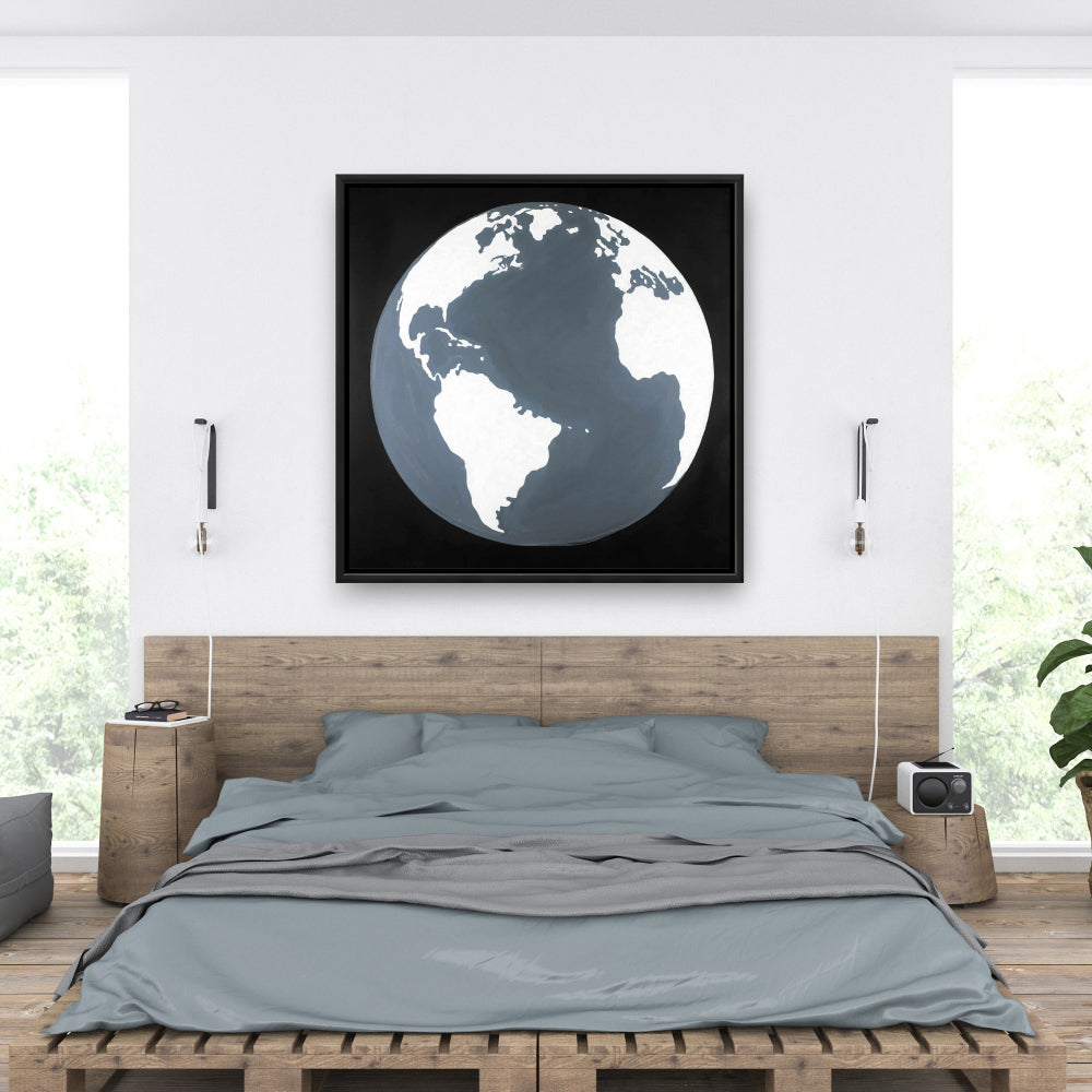 Toile panoramique bleue pour chambre à coucher | Décor avec vue satellite de la Terre