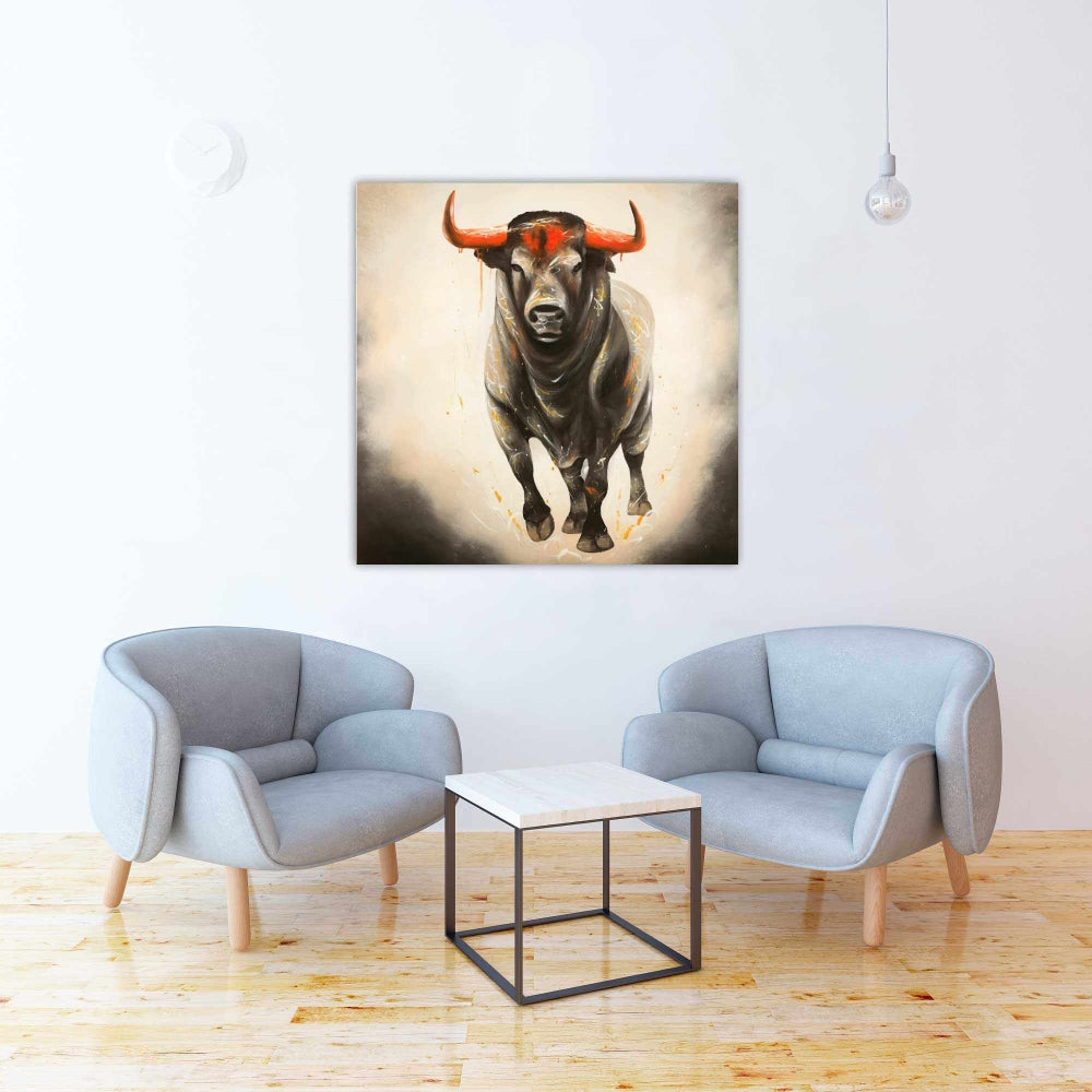 Fierce Bull Canvas - Brown Bedroom Animal Decor Wall Art