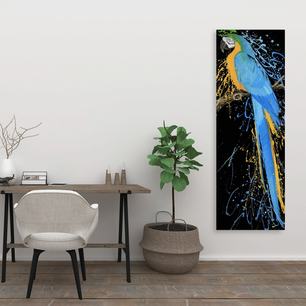 Blue Macaw Parrot Canvas | Contemporary Blue Bedroom Decor