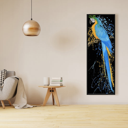 Toile représentant un perroquet ara bleu - Décoration de chambre d'oiseau | Cadre bleu