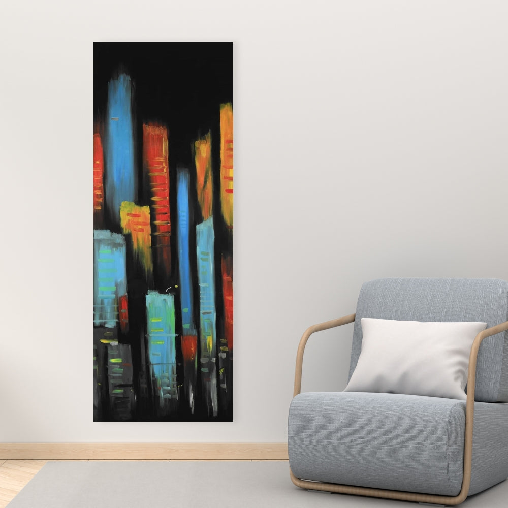 Abstract Colorful Tall Buildings Canvas - Blue Bedroom Decor