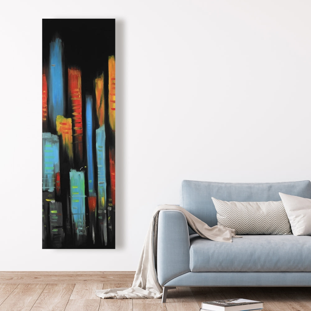 Abstract Colorful Tall Buildings Canvas - Blue Bedroom Decor