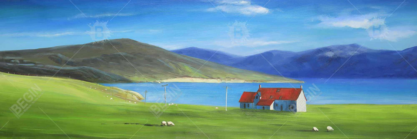 Blue Trees Coastal Canvas - Scottish Highlands Red Roof House