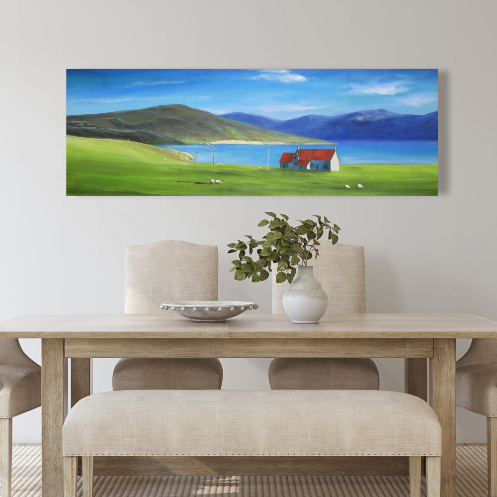 Blue Trees Coastal Canvas - Scottish Highlands Red Roof House