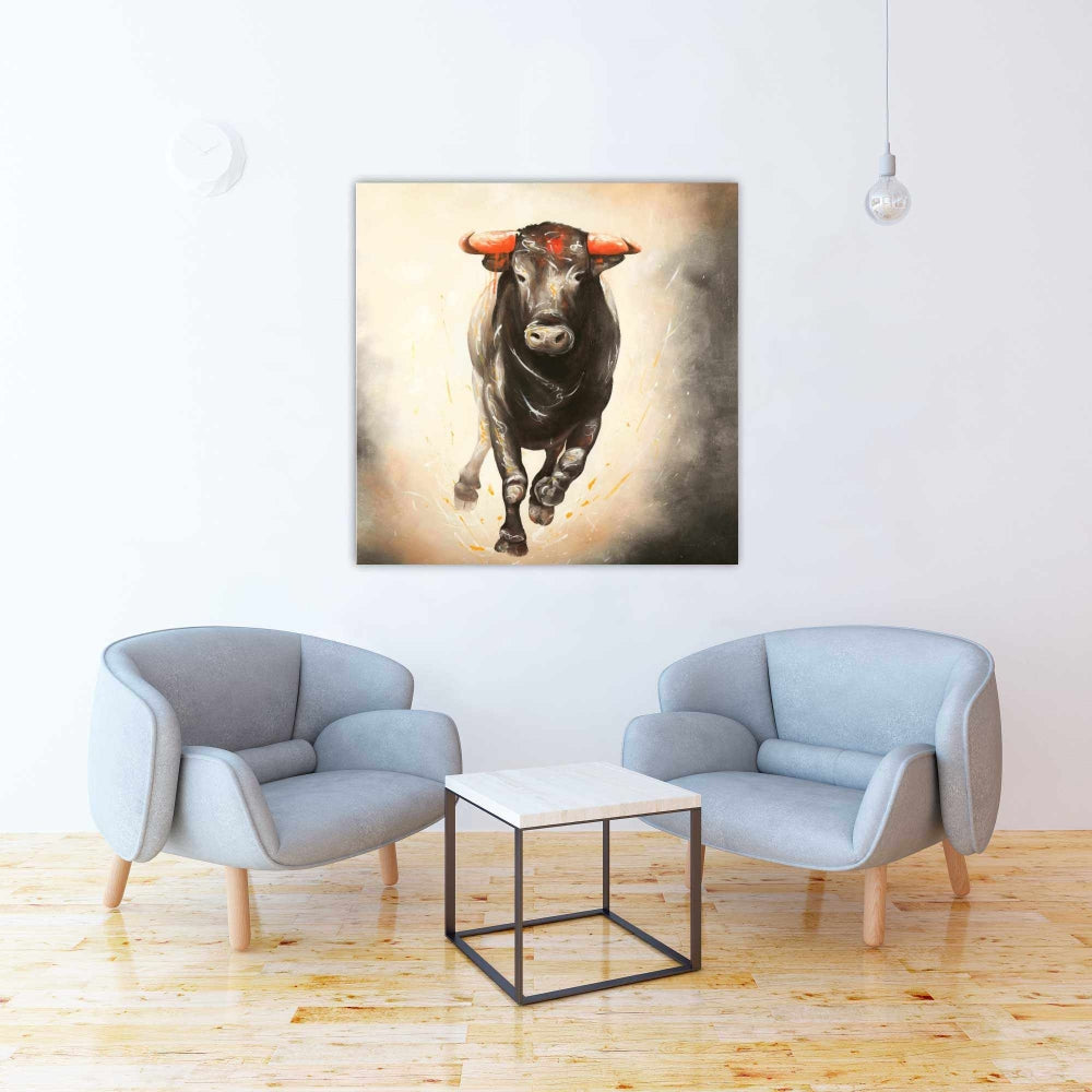 Bull Running Canvas | Western Bedroom Decor | Animal Art