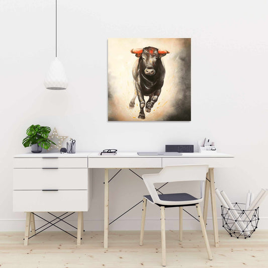Bull Running Canvas | Western Bedroom Decor | Animal Art
