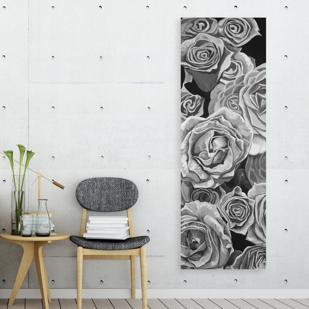 Grayscale Roses Canvas - Monochrome Floral Bedroom Decor