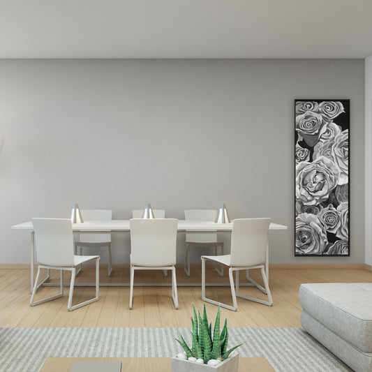 Toile « Roses en nuances de gris » – Décoration de chambre monochrome | Cadre blanc