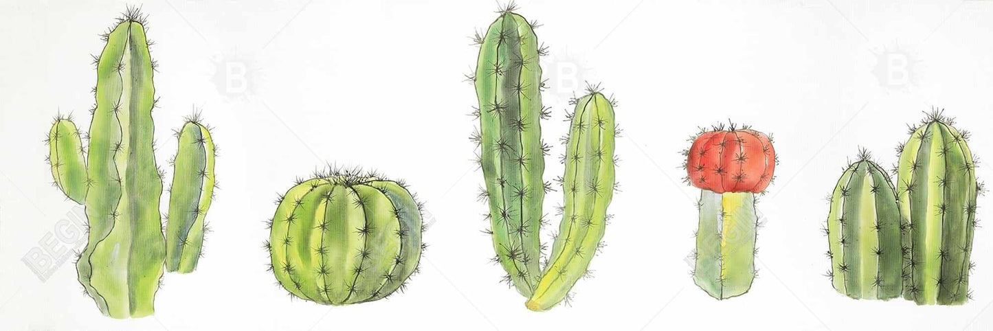Toile florale verte | Décor aquarelle de petits cactus