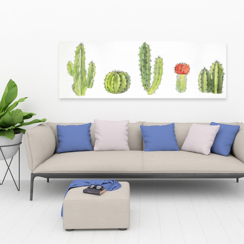 Toile florale verte | Décor aquarelle de petits cactus